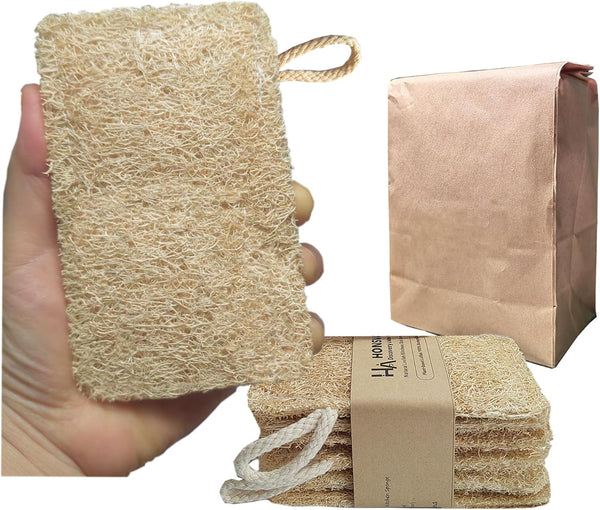 Natural Loofah Kitchen Sponge, 6 Pcs, 100% Plant Fibers Vegetable Scrubber, Eco Friendly
