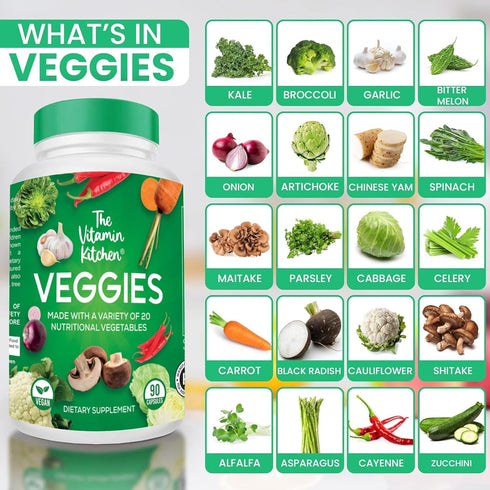 Fruits and Veggie Supplements - 90 Fruits, 90 Veggies Capsules to Boost Energy Level, Whole Food from Super Foods -
