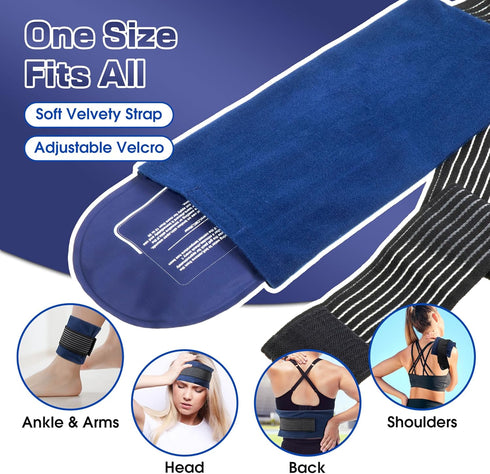 Ice Packs for Injuries, 4 Pack Reusable Hot and Cold Gel Packs with 2 Adjustable Flexible Wraps for Pain Relief