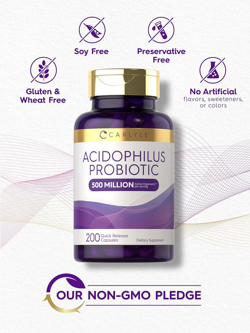 Carlyle Acidophilus Probiotic | 500 Million CFU | 200 Capsules, Non-GMO & Gluten Free for Men & Women