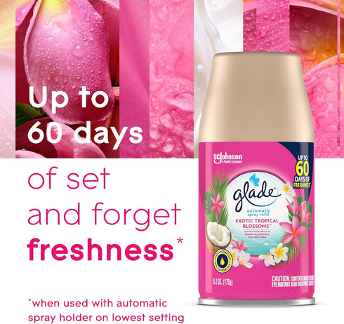 Glade Automatic Spray Refill, Tropical Blossoms Air Freshener for Home and Bathroom, 6.2 Oz, 3 Count