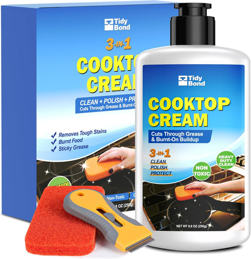Tidybond Glass Cooktop Cleaner & Polish Kit Heavy Duty Stove Top Cleaner with