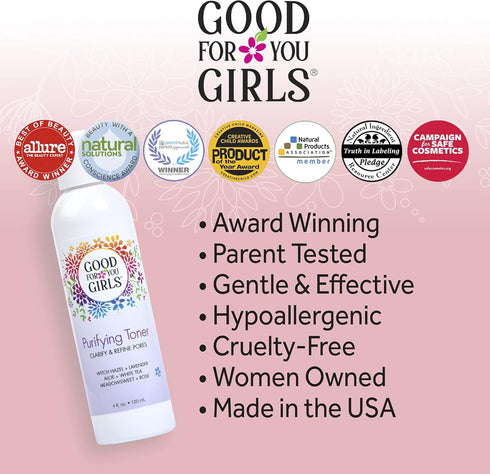 Good For You Girls Hydrating Toner for Face Contains Aloe, Witch Hazel, Meadowsweet, Chamomile, Rosewater, Witch Hazel Toner for Face, Alcohol Free (4 Fl. Oz)
