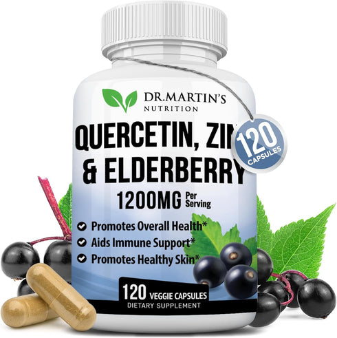Extra Strength Quercetin with Zinc & Elderberry 1230mg - Supports Immune & Cardiovascular Health