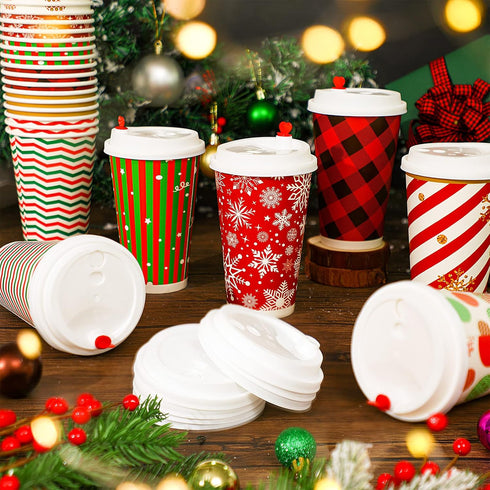 WILLBOND 60 16 oz 6 Pcs Hot Chocolate Coffee Cups Christmas Party Favor Gift Disposable Coffee Cups Holiday Hot Cocoa