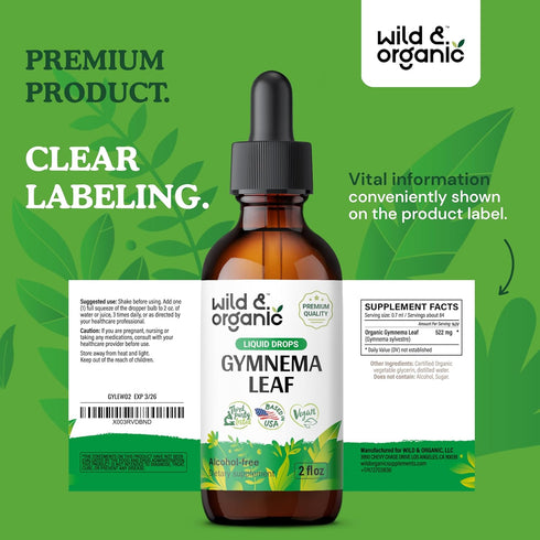 Gymnema Tincture - Sugar-Free Organic Gymnema Sylvestre Liquid with Antioxidants, Vegan Drops (2 oz)