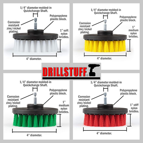 Set 4in 4 Drill Brush Attachment Power Scrubber Brush - Piece Soft, Medium and Stiff Power Scrubbing Brushes Drill