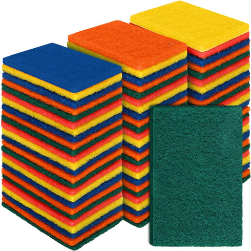 Hoolerry 100 Pcs Heavy Duty Scouring Pads: Non Scratch Household Scrub Pads for Reusable Pan Cleaning