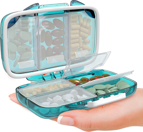 Travel Pill Organizer Box - Moisture Proof Daily Medicine Holder, Small Pill Case for Vitamins, 7 Compartments