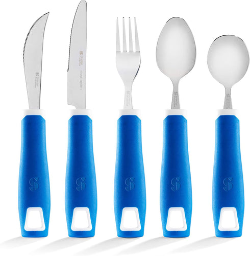 Special Supplies 5-Piece Adaptive Utensils Set, Non-Weighted, Non-Slip Handles for Tremors, Arthritis, Elderly Use