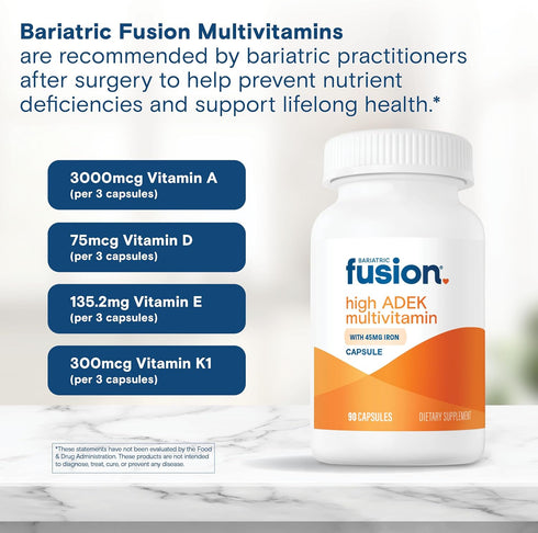 Bariatric Fusion High ADEK Multivitamin with Iron - Easy to Swallow Vitamins for Duodenal Switch, 90 Capsules