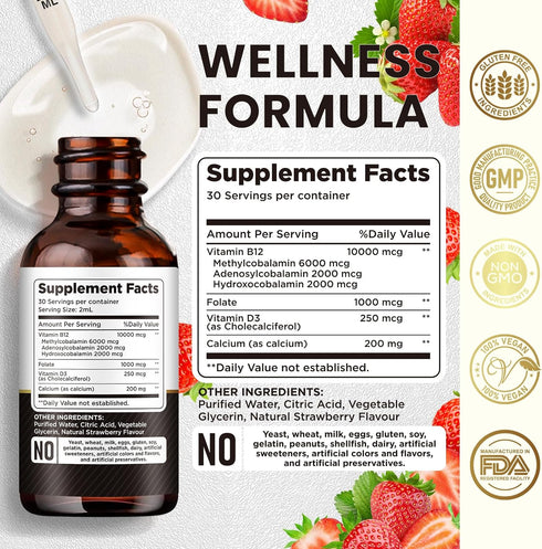 Vitamin B12 Complex 10000 mcg | Vegan Triple Liquid B-12 Drops for Energy and Healthy Metabolism (2 Pack)