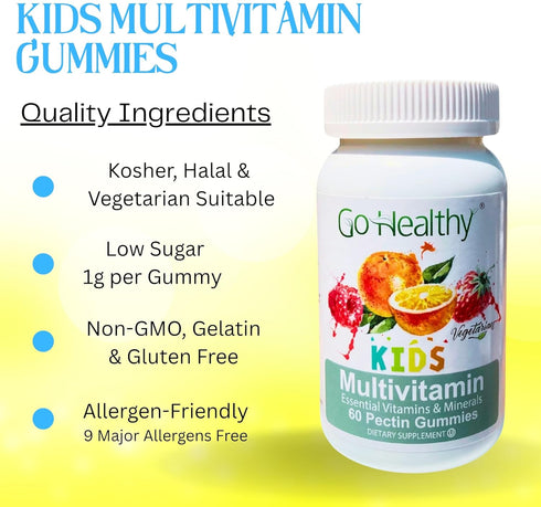 Go Healthy Kids Multivitamin Gummies - Immune Support, Kosher, Halal, Non-GMO, Gluten-Free, 30 Servings