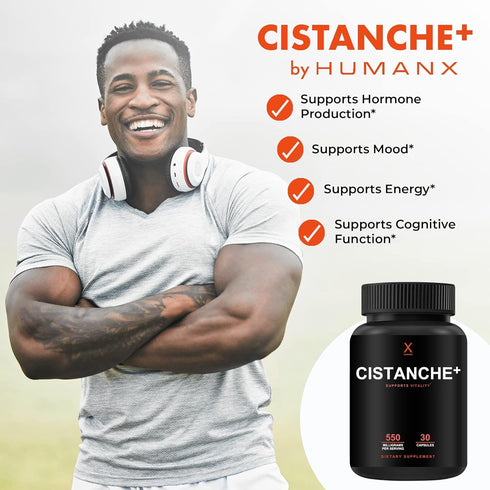 HUMANX Cistanche+ 550MG USA Made - Easy to Swallow Capsules for Men, Supports Athletic Performance & Vitality
