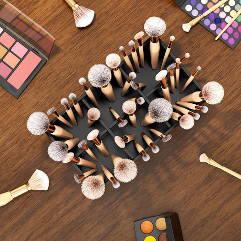 HIIMIEI Black Makeup Brush Holder - Acrylic Organizer with 6 Slots for Vanity Countertop Storage