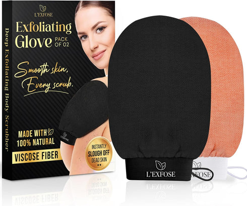 L'Exfose Kessa Hammam Deep Exfoliating Glove, 2pc Korean Mitt for Dead Skin Remover and Self-Tanning
