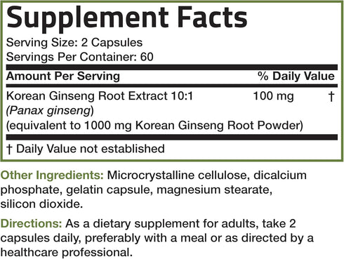 Bronson Korean Panax Ginseng | 120 Capsules - Supports Energy, Endurance, Vitality, Memory, and Mental Performance
