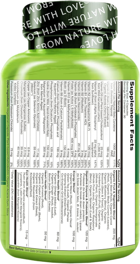 NATURELO Mens Multivitamins - Whole Food Multivitamin for Men with Vitamins, 120 Vegetarian Capsules for Health