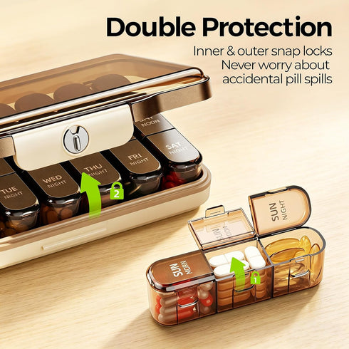 ZHIYES 3X 7 3 Weekly Pill Organizer a Day, Detachable Day Pill Box Times a Day with Moisture-Proof Design, Portable