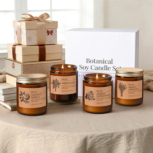 Set 4, 9oz 4 Soy Candles of Natural Soy Wax Aromatherapy Candles, Home Scented Candles with Scents (Lavender, Amber
