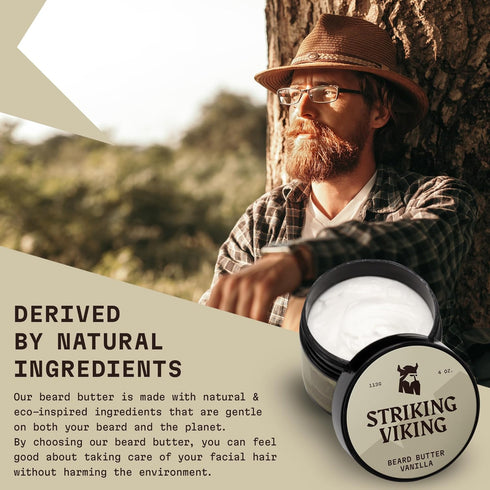 Striking Viking Beard Butter, Non Greasy Beard Cream for Men with Natural Ingredients, 4oz Vanilla Scent