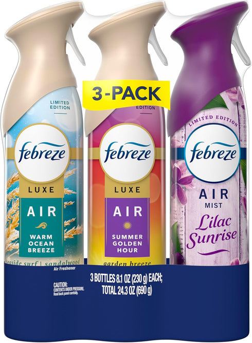 Summer Pack, 8.1oz (Pack 3) Febreze Air Mist, Air Freshener, Odor Fighting Room Spray, Deodorizer for Home Bathroom