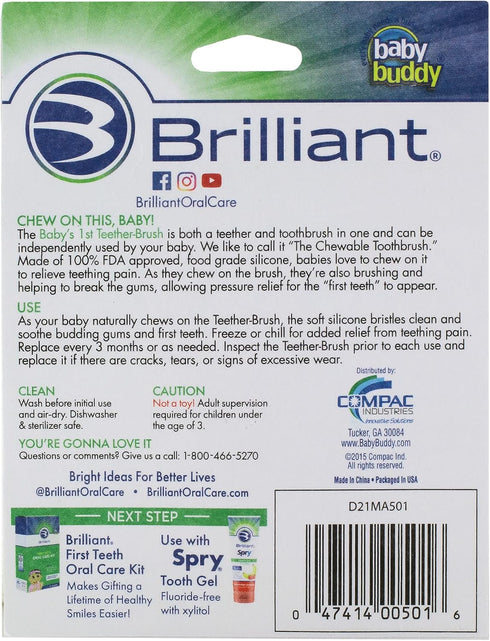 Brilliant Oral Care Baby’s First Toothbrush, Pink, Smooth Silicone Bristles for Ages 4+ Months