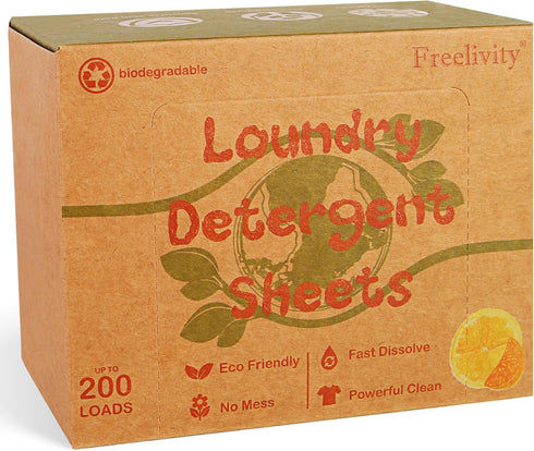 Laundry Detergent Sheets, 200 Sheets, Lemon Orange Scent - Eco-Friendly, Liquidless, Hypoallergenic