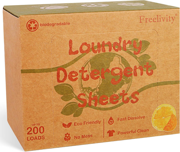 Laundry Detergent Sheets, 200 Sheets, Lemon Orange Scent - Eco-Friendly, Liquidless, Hypoallergenic