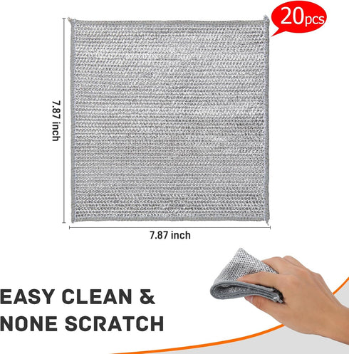 20 PCS Wire Dishcloth - Multipurpose Wire Dishwashing Rags for Wet and Dry Kitchen Cleaning