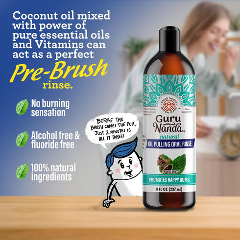 GuruNanda Gentle Cleanse Oral Care Kit MCT & CocoMint Oil Pulling Mouthwash for Natural Oral Hygiene, Happy Gums & Long