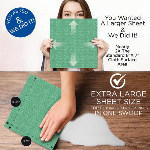 LOLA Swedish Dishcloths for Kitchen, 12 Pack, Ultra Absorbent Eco-Friendly Cleaning Cloths, 10.625" x 9.75"
