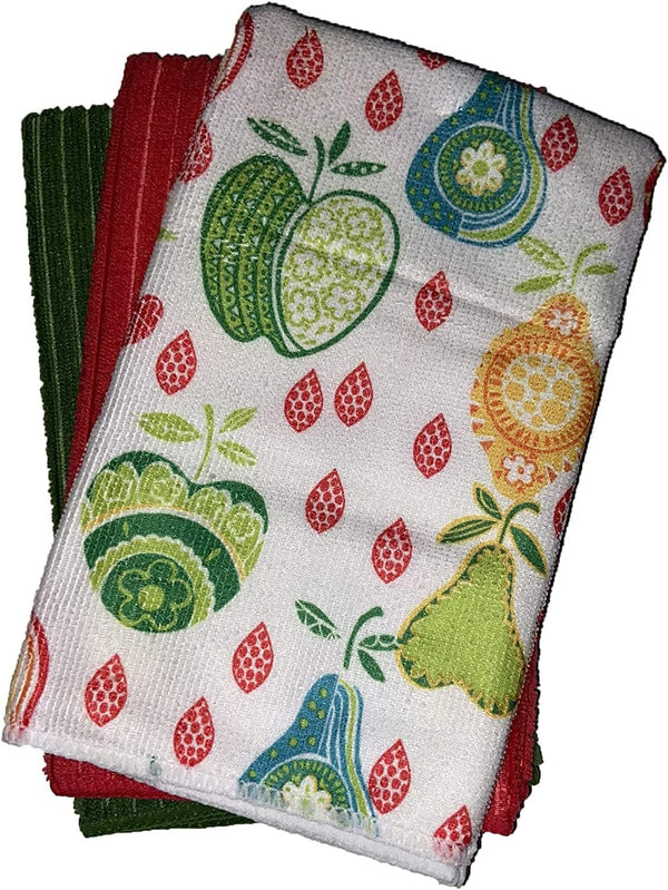 Set of 6, Apple and Pear Fruit Design Microfiber Kitchen Towels/Bar Mop,