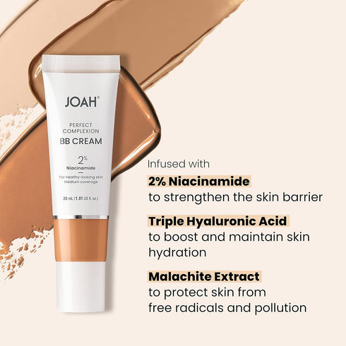 JOAH Beauty Perfect Complexion BB Cream - Hyaluronic Acid & Niacinamide, Korean Makeup with Medium Buildable Coverage