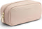Vlando Small Makeup Pouch, Milk Tea PU Leather Travel Bag with Wide-open Design for Makeup Brushes