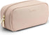 Vlando Small Makeup Pouch, Milk Tea PU Leather Travel Bag with Wide-open Design for Makeup Brushes