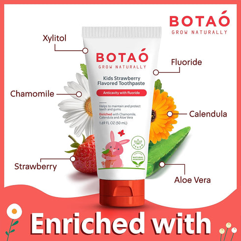 Kids Toothpaste, Natural Strawberry Flavored Anticavity Fluoride Toothpaste, Maximum Cavity Protection, EWG Verified,