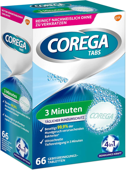 Corega Rapid Denture/Third Teeth Cleaning Sticks, 1x66 Teething Cleaning Tablets, Cleaning in 3 Minutes