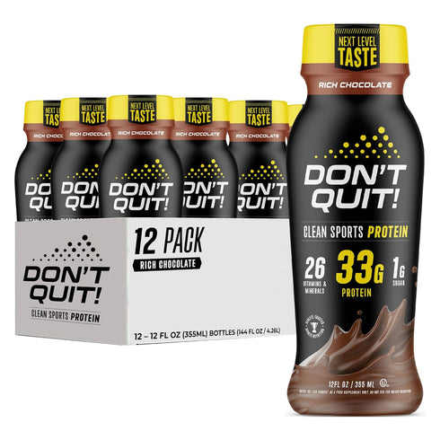 DON’T QUIT Clean Sports Protein Shake - 33 Grams Protein, 26 Vitamins & Minerals, 1 Gram Sugar, No Artificial Colors,