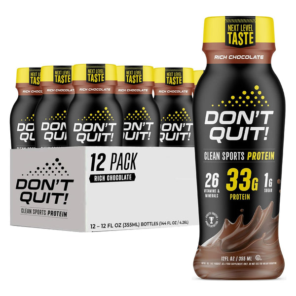 DON’T QUIT Clean Sports Protein Shake - 33 Grams Protein, 26 Vitamins & Minerals, 1 Gram Sugar, No Artificial Colors,