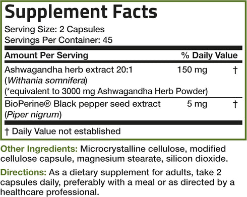 Bronson Extra Strength Ashwagandha Stress & Mood Support with BioPerine - Non GMO, 90 Vegetarian Capsules