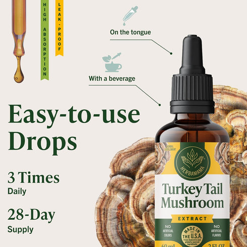 Immune Immunity 28-Day HERBAMAMA Turkey Tail Tincture - Vegan Support & Digestive Cleanse with Turkey Tail Mushroom