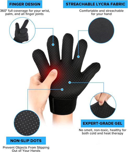 Full Finger Arthritis Ice Glove, Touch Screen Hand Ice Pack for Carpal Tunnel, Cold & Heat Therapy Pack of ONE