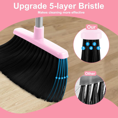 Set BSKLIN Broom and Dustpan House Brooms for Sweeping Indoor Collapsible Broom and Dust Pan Combo for Home Office