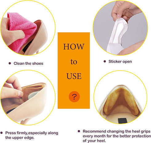 Premium Leather Heel Grips, Liner Cushions Inserts for Shoes Too Big, Khaki, 3 Pairs (0.35 inch Thicker)
