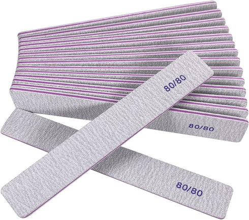 Heavy Coarse 80/80 Grit Nail Files (12 Pack) - Double Sided Emery Boards for Acrylic & Gel Nails, Gray