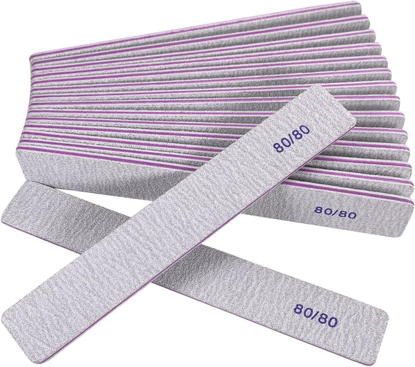 Heavy Coarse 80/80 Grit Nail Files (12 Pack) - Double Sided Emery Boards for Acrylic & Gel Nails, Gray