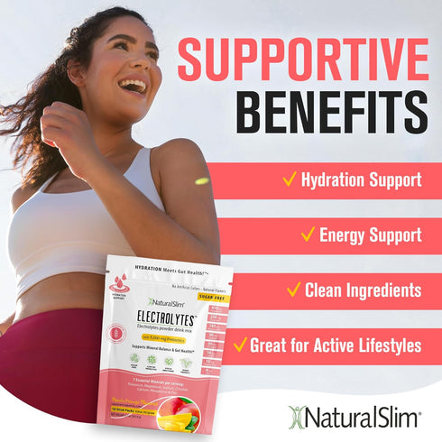 Packets, 16 Packs, NaturalSlim Hydration & Energy Drink Mix with Prebiotics, Gut Health Support, Electrolytes Powder