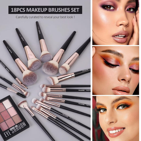 MAANGE Makeup Brushes, 18 Pcs Professional Brush Set, Premium Synthetic Face Kabuki Brush Kit for Foundation and