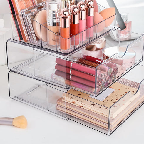 Vtopmart 3 Tier Clear Makeup Organizer with Drawer, Cosmetic Storage for Dresser Countertop & Bathroom Vanity